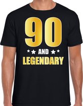 90 and legendary verjaardag cadeau t-shirt / shirt - zwart - gouden en witte letters - voor heren - 90 jaar verjaardag kado shirt / outfit M
