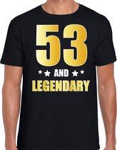 53 and legendary verjaardag cadeau t-shirt / shirt - zwart - gouden en witte letters - voor heren - 53 jaar verjaardag kado shirt / outfit 2XL