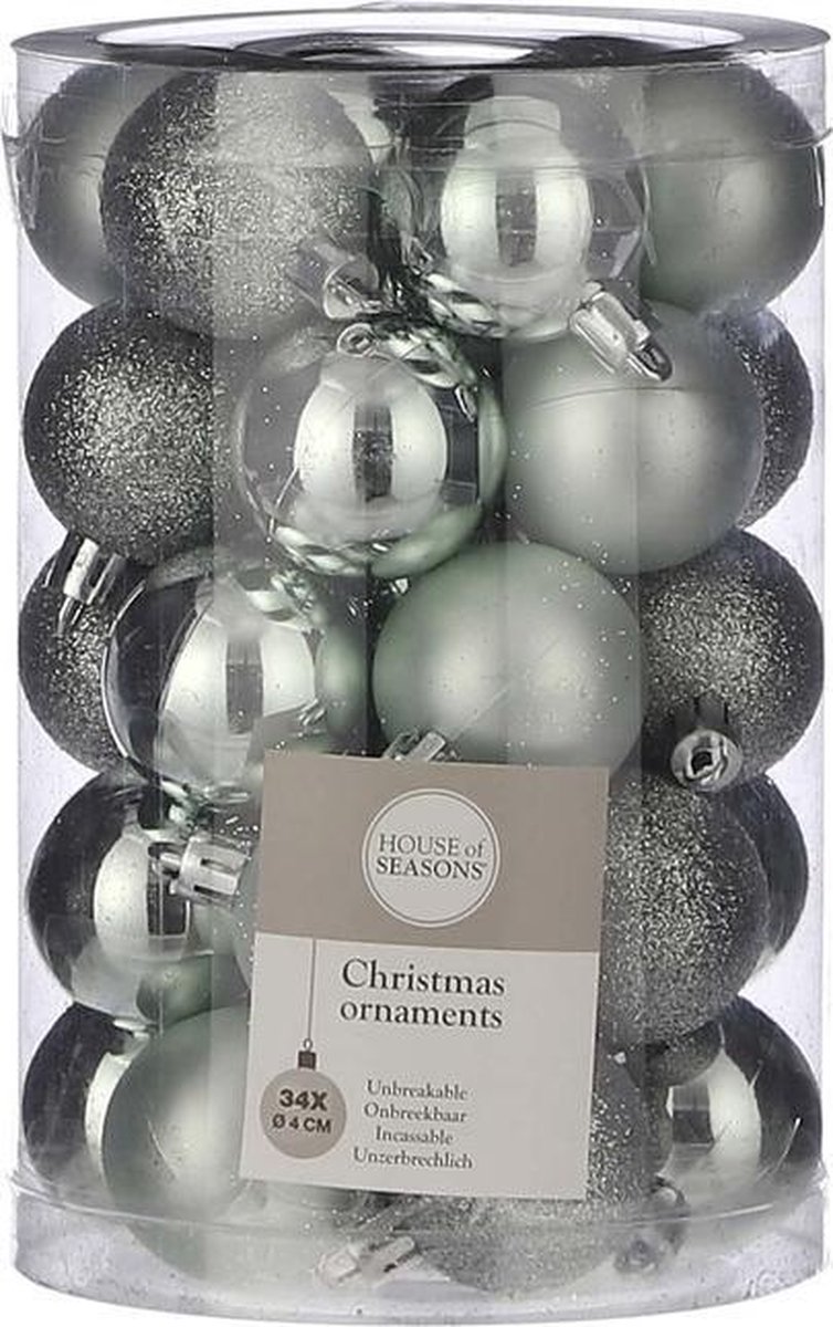 34x Kunststof kerstballen mint 4 cm - Pakket met mint groene kerstballen 4  cm -... | bol.com
