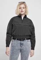 Urban Classics tussenjas ladies cropped crinkle nylon pull over jacket Zwart-S