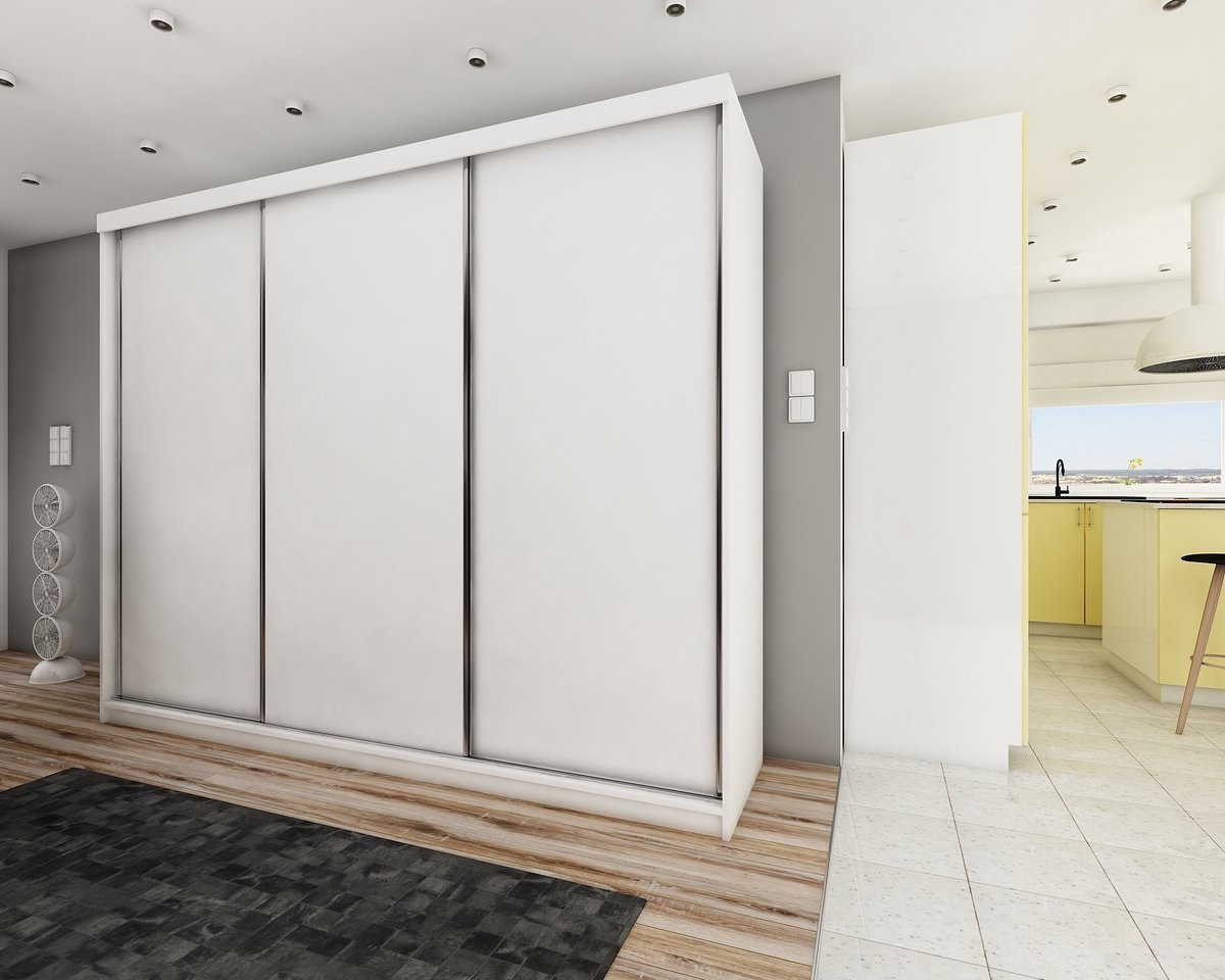 Kledingkast-Opbergkast-Spiegel-Kledingkasten Slaapkamer-Kleding Kast-Roedestang-Legplanken-Schuifdeurkast-Amo Wit 250 cm