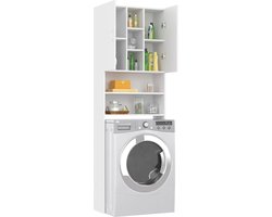 Wasmachine ombouw - Kast - Opbouwmeubel - Verhoger - Wasmachine meubel - Opbergkast - Hout - 64x25,5x190 cm - Wit