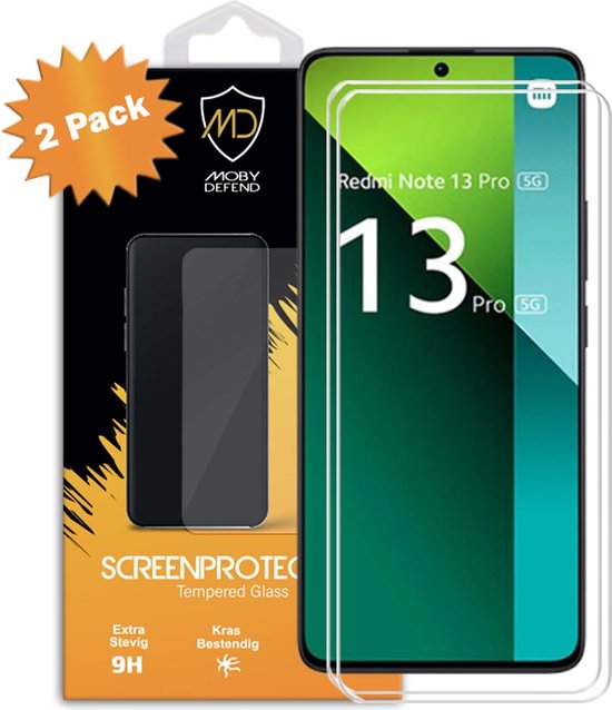 2-Pack Xiaomi Redmi Note 13 Pro 5G Screenprotectors - MobyDefend Case-Friendly Screensavers - Gehard Glas - Glasplaatjes Geschikt Voor: Xiaomi Redmi Note 13 Pro 5G
