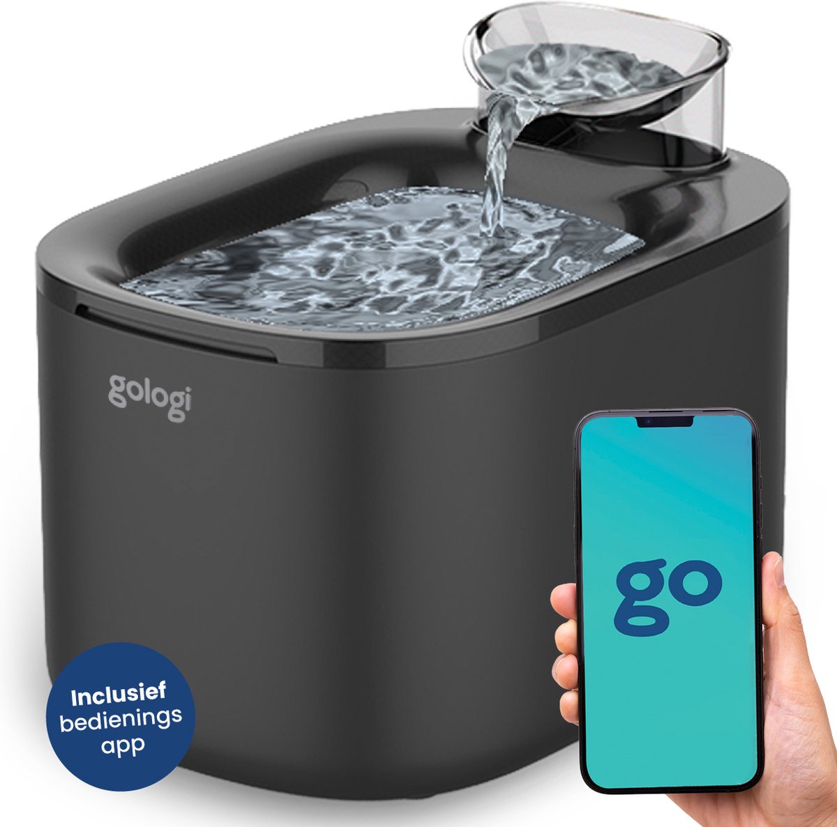 Gologi Drinkfontein Kat en Hond – 35L – Slimme Waterfontein met app – Kattenfontein – Geruisloos – Zwart