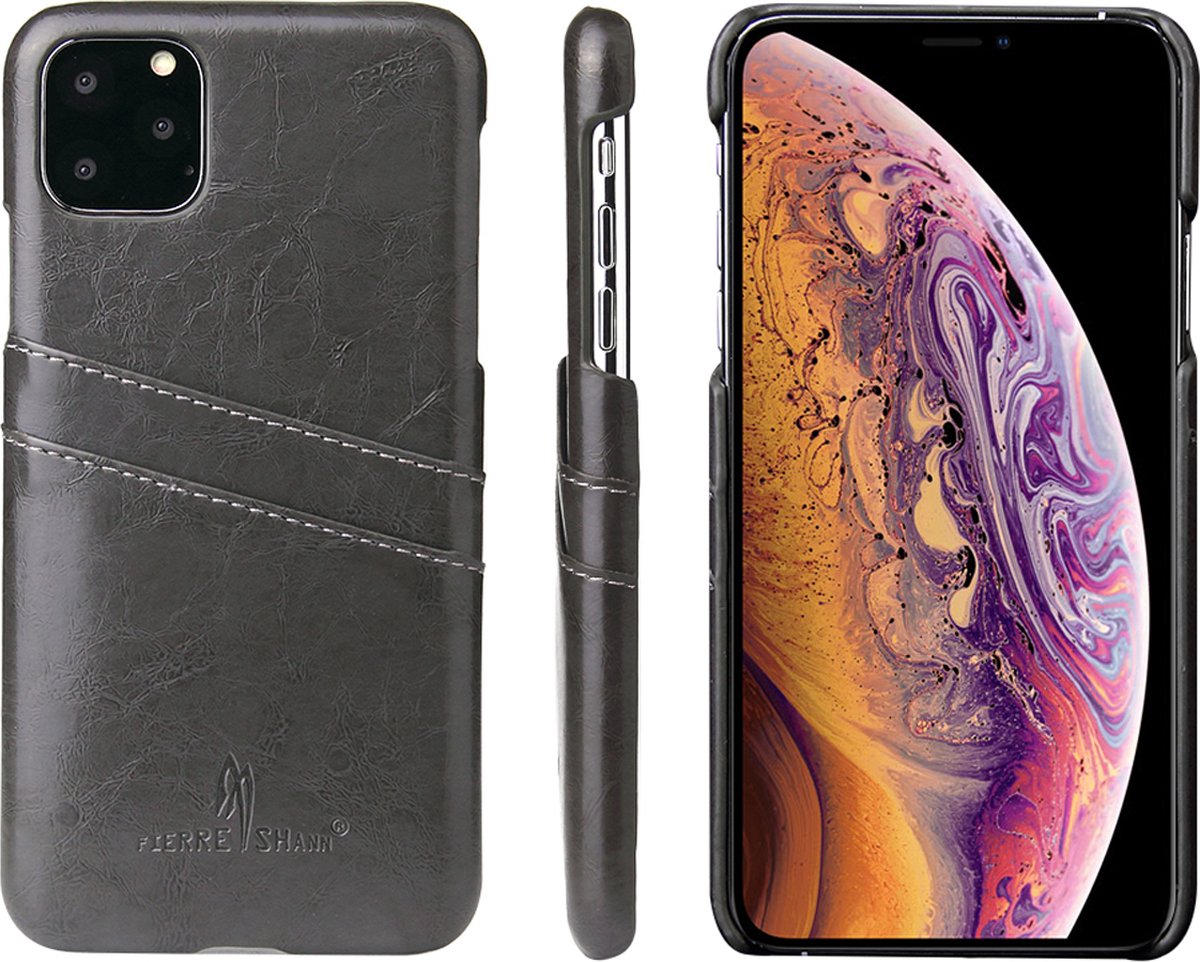 MobyDefend Hoesje - Geschikt voor iPhone 11 - Lederen Backcover Met Vakjes Pasjes - Zwart