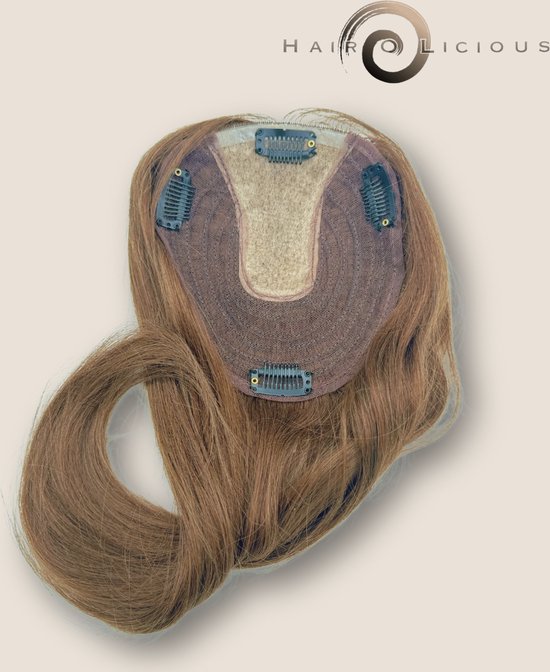 Cheveux Topper Abordable Chic | Couleur 4 Marron | 13x15 cm | Longueur des cheveux 35 cm | 50 grammes