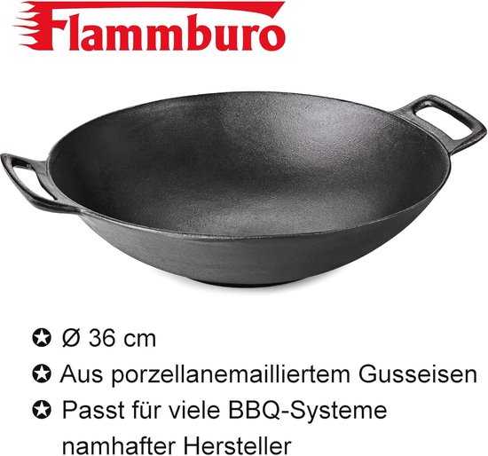 FLAMMBURO BBQ-systeem rooster 30 cm – gietijzer met porselein geëmailleerde coating – perfecte grillmarkering voor het grillvoedsel – diameter 30 cm – compatibel met de gangbare BBQ-systemen