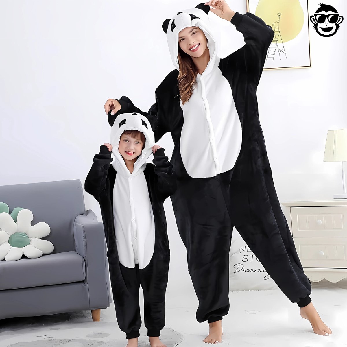 BoefieBoef Dieren Onesie Verkleedkleding Kinderen jaar – Comfortabele Kostuum Pyjama – tot 160 – Dierenpak voor Jongens en Meisjes – Carnaval of Dierenpak - Verkleedkleding - Kerst- of Verjaardag Cadeau - Panda wit zwart — afbeelding 8