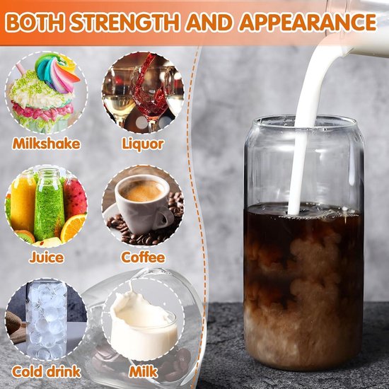 2 Pack 400ml Glazen Beker Met Deksel En Rietje, Glazen Smoothie Beker Met Rietje Verzegelde Waterdichte Ontwerp Koffiekop Reisbeker Ijskoffiekop Drinken Cu