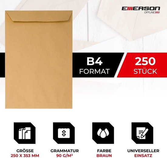 Elepa - rössler kuvert 30021434 Faltentaschen E4 ohne Fenster mit 40 mm-Falte und Klotzboden, 140 g/qm, 100 Stück, braun