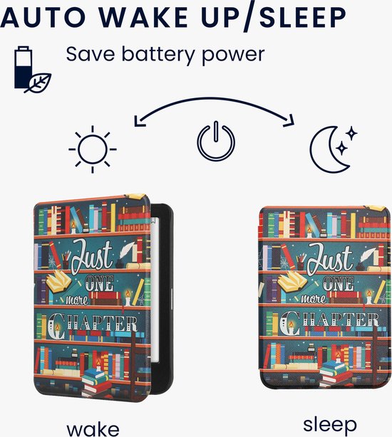 kwmobile e-reader hoesje geschikt voor Kobo Clara BW / Colour hoes - E reader flip case met magnetische sluiting - Ereader cover - bibliotheek design in meerkleurig van Merkloos — afbeelding 2