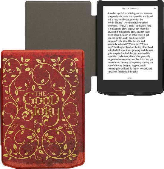 kwmobile e-reader hoesje geschikt voor Pocketbook Verse / Verse Lite / Verse Pro / Color / Vivlio Light/Light HD hoes - E reader flip case met magnetische sluiting - Ereader cover - Sprookjesboek design in geel / oranje / rood van Merkloos — afbeelding 3