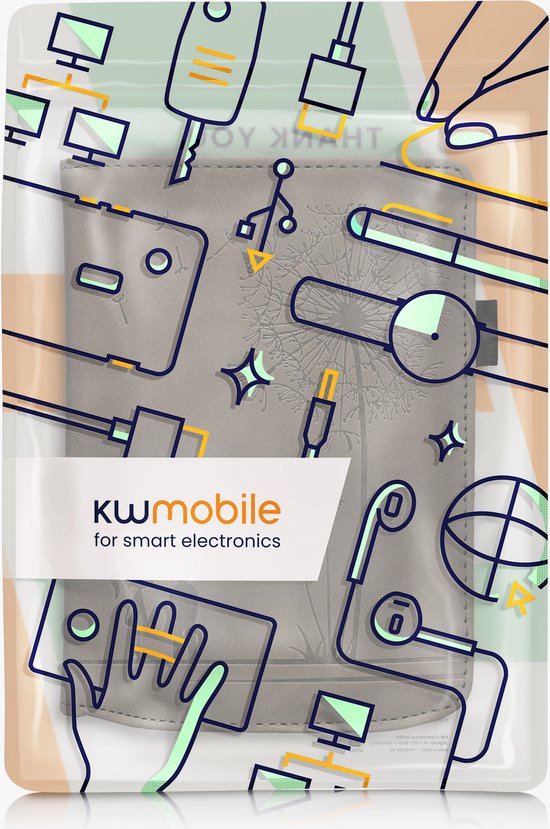 kwmobile e-reader hoesje geschikt voor Pocketbook Verse / Verse Lite / Verse Pro / Color / Vivlio Light/Light HD hoes - E reader flip case van kunstleer - Ereader cover met stand - Paardenbloemen Liefde design in grijs van Merkloos — afbeelding 4