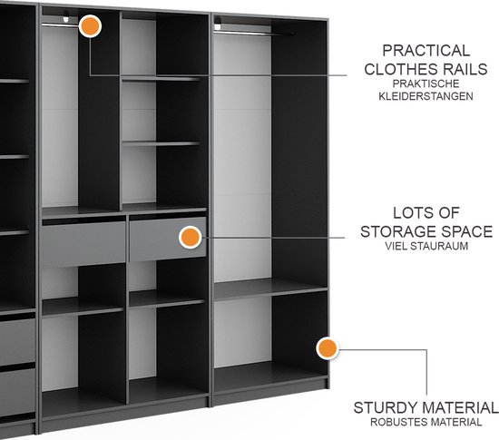 Vicco Armoire Elmo, Anthracite, 100 x 200 cm , Set de 3 pièces