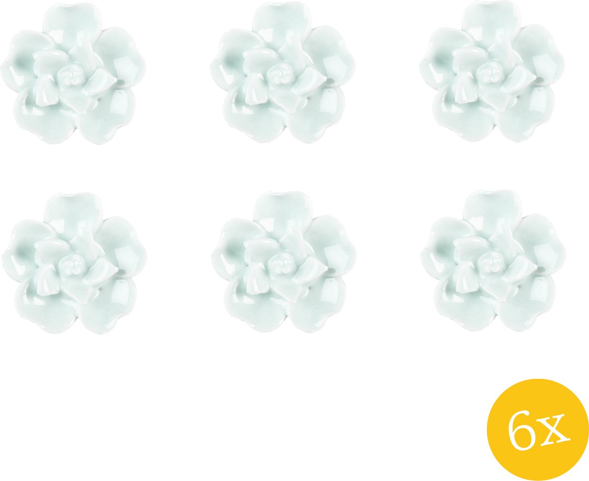 Deurknop set van 6 stuks Ø 4 cm Groen Keramiek Bloem Meubelknop