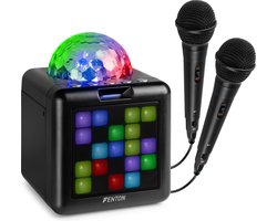 foto van Karaoke set met 2 microfoons - Fenton KAR15B - Met multicolor lichteffecten - Karaoke set voor kinderen - Zwart