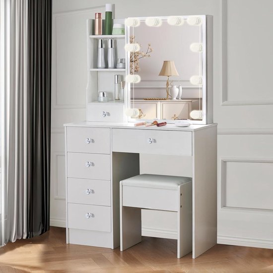 Mrs. Jones Make-uptafel met 10 ledlampen 5 schuifladen 2 doe-het-zelf