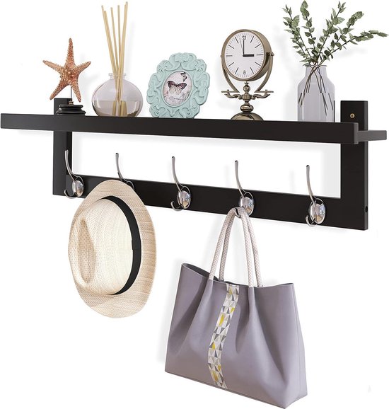 Kapstokken met plank, wandgemonteerd, 74 cm entree-garderobe voor aan de muur, bamboe... | bol