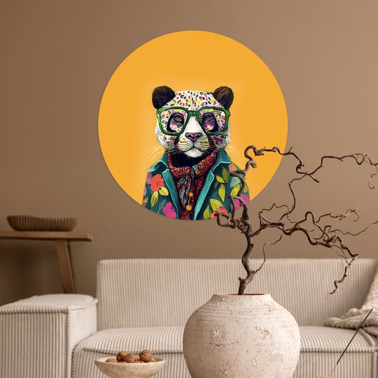WallCircle® - Cercle de papier peint 50x50 cm - Stickers muraux Panda - Lunettes - Fleurs - Hippie - Cercle mural salon - Cercle mural chambre - Décoration de pièce autocollante - Accessoires de Décoration murale