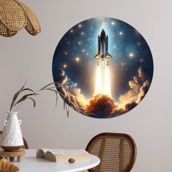 WallCircle® - Cercle de papier peint 80x80 cm - Stickers muraux Voyage spatial Espace - Fusée - Espace - Etoiles - Cercle mural chambre ado - Décoration chambre - Accessoires chambre ado - Cercle mural chambre jeunesse