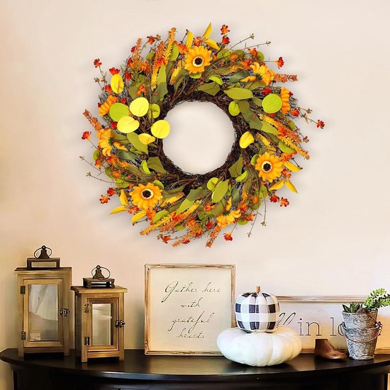 Shabby witte krans / deurkrans / muurkrans met kokosnootvrucht, 40 cm diameter - België