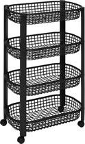 Bol.com 5Five Keuken/badkamer trolley 4 laags - L46 x B25 x H79 cm - zwart - kunststof - met wielen - opberg mandjes/bakjes aanbieding