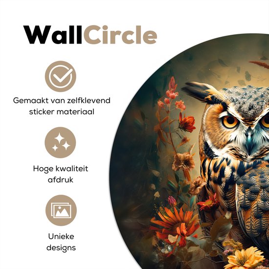 WallCircle - Stickers muraux - Cercle Papier Peint - Vogel - Oiseau - Fleurs - Plantes - Botanique - 30x30 cm - Cercle Mural - Auto Adhésif - Autocollant Rond Papier Peint