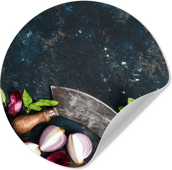 Foto: Wallcircle behangcirkel 100x100 cm muurstickers groente kruiden wiegemes ui specerijen rustiek muurcirkel keuken wanddecoratie accessoires zelfklevend schilderij wandcirkel decoratie