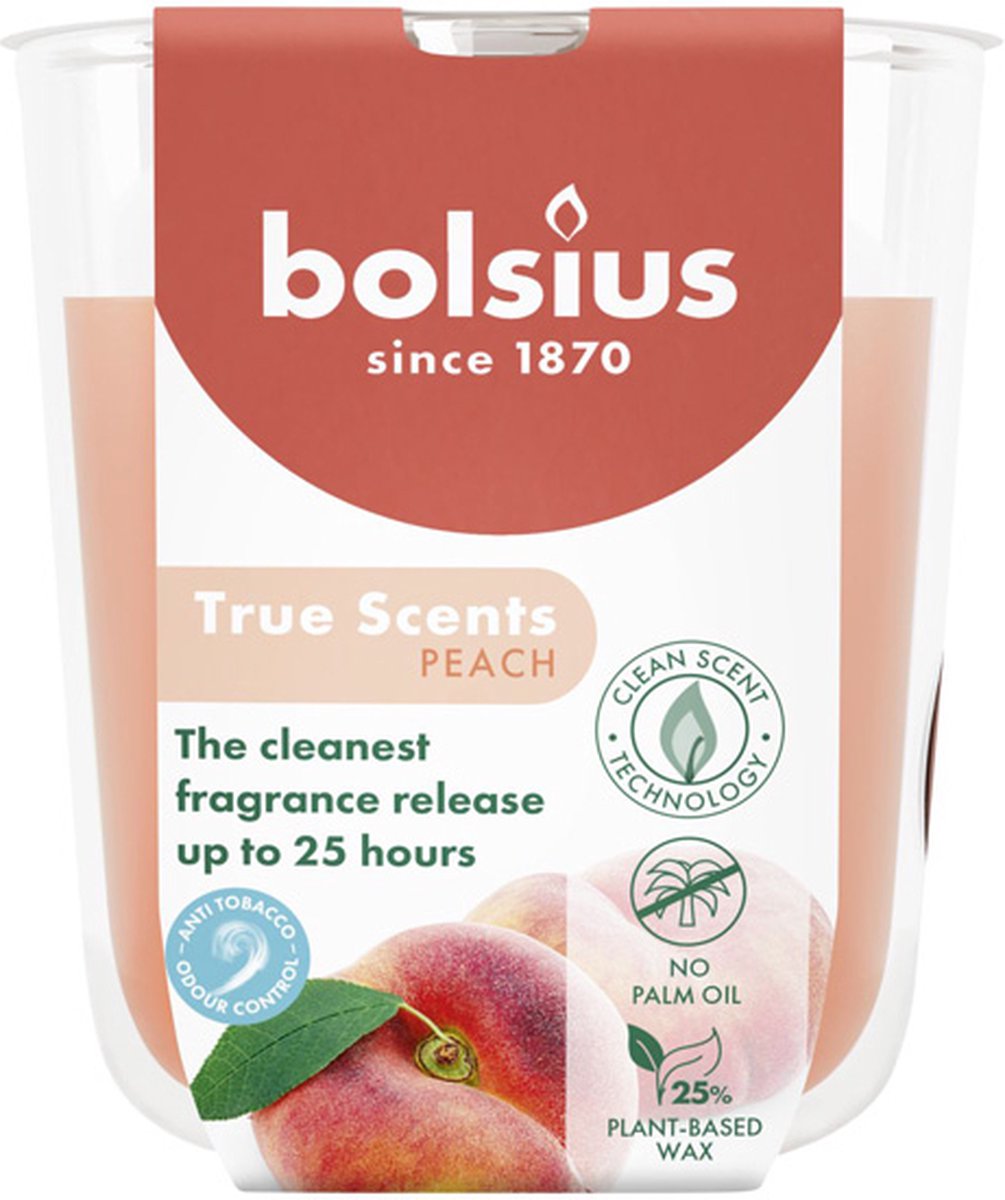 Bolsius 6 stuks Bolsius geurglas perzik - peach geurkaarsen 80/73 (25 uur) True Scents Abrikoos