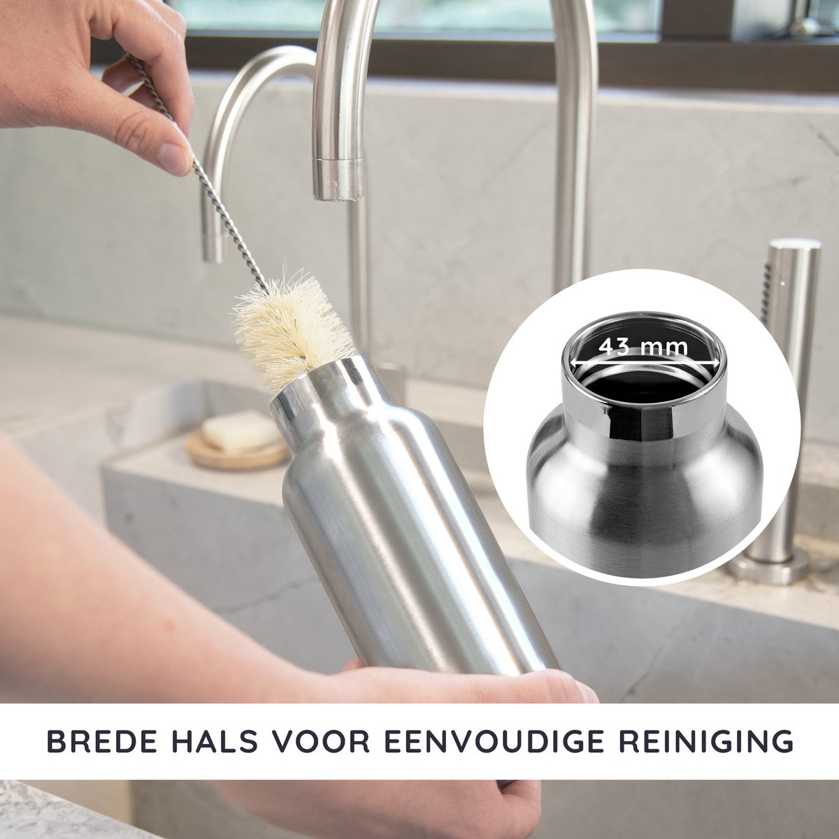Bambaw® 1 Liter RVS Thermosfles - Isoleerfles, Dubbelwandig, Lekvrijen, loodvrij en Plasticvrij Geïsoleerde Fles met Bamboe Deksel voor Warme en Koude Dranken - Ideaal voor Reizen, Werk, Yoga, Wandelen en Dagelijks Gebruik - zilver — cadeau in Sport & Outdoor - foto 4