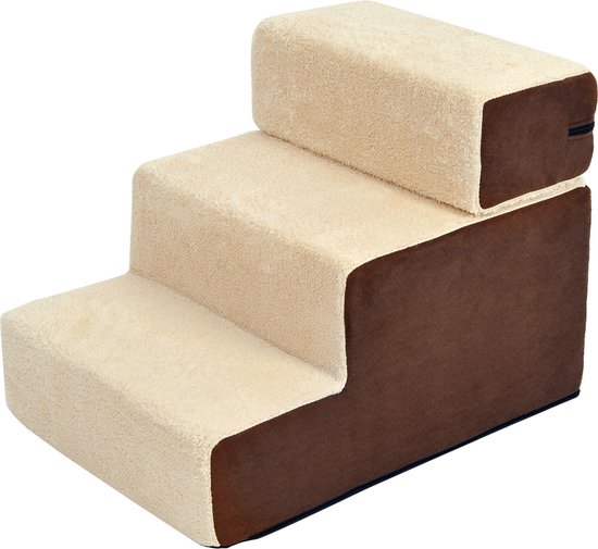 Foto: Pawhut hondentrap 3 treden kattentrap huisdierentrap huisdier pluche beige d06 004