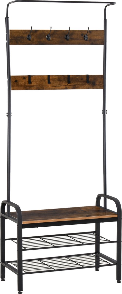 Homcom Garderobenständer-Metall, MDF-Platte der Klasse E1-B72 x T34 x H185 cm-Schwarz + Natur