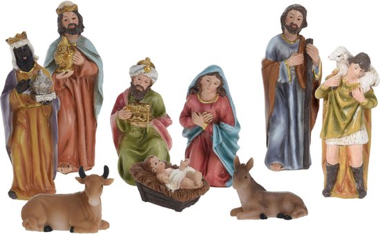 Foto: Kerststal figuren kerstgroep kerstbeeldjes voor kerststal hoogte 10 cm set van 9 stuks