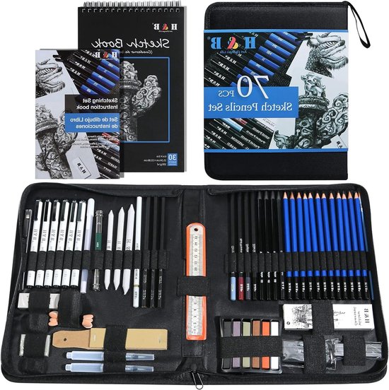 H & B 70 Pack Schetspotlood Set met Schetsboek, Professionele