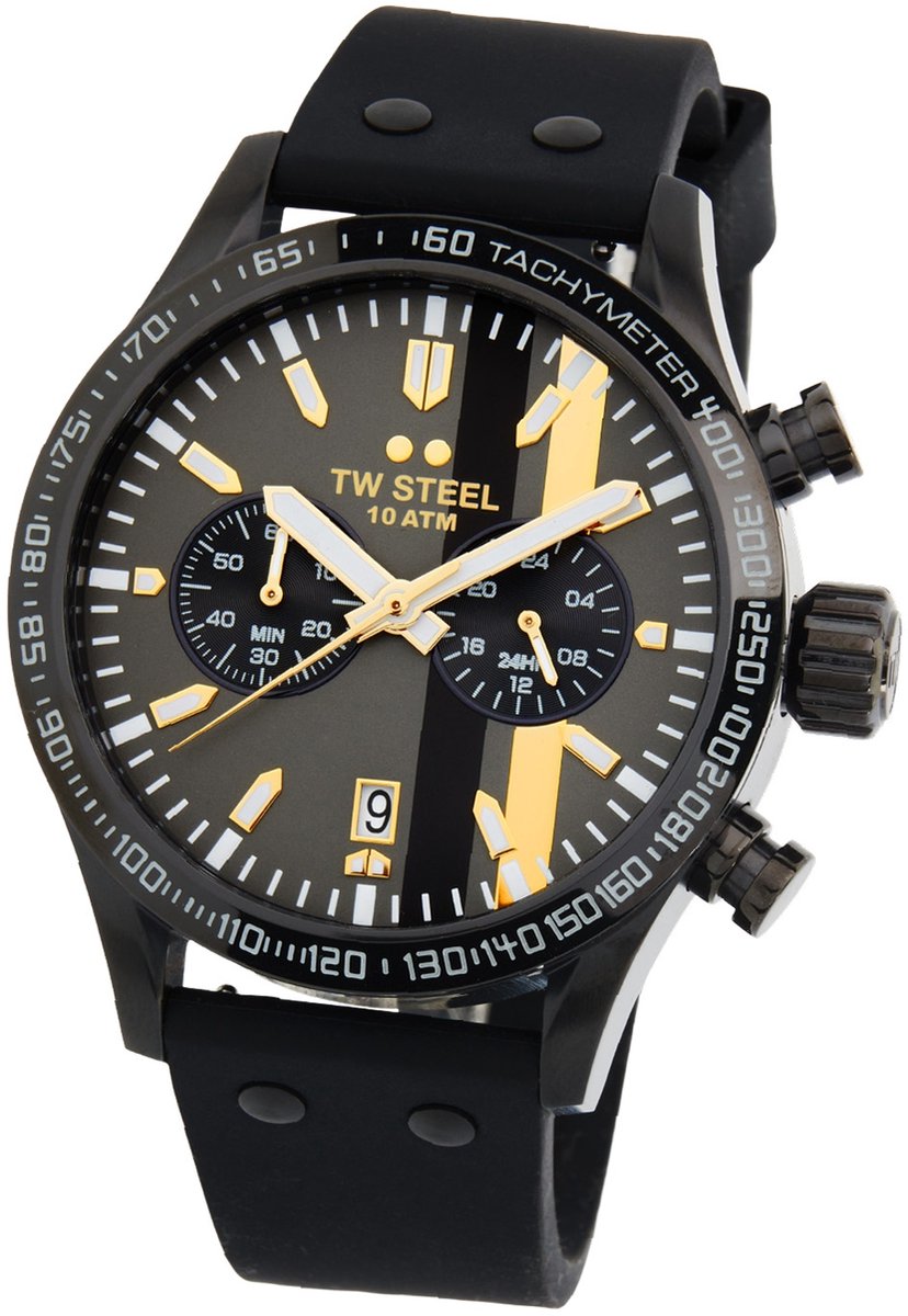 TW Steel TWVS122 New Volante Heren Horloge - Mineraalglas - Staal-Silicone - Zwart - 45 mm breed - Quartz - Gesp - 10 ATM (zwemmen)