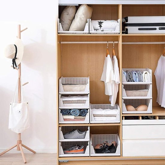 thumbnail: Yorbay Stapelbare Garderobe Organizer - 3 Stuks Beige | Uittrekbare Opbergdozen 43x33x19cm