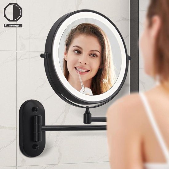 Staande Make-up Spiegel 10x Zwart LED