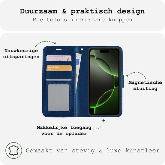 Étui adapté pour iPhone 16 Pro Case Bookcase Cover Flip Case Book Cover - Étui adapté pour iPhone 16 Pro Case Book Case Case - Bleu foncé