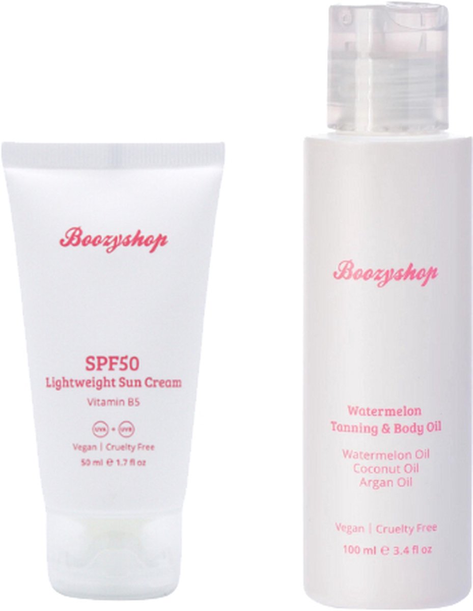 Goedkoopste Boozyshop ® Essentials Set - Tanning Oil & Body oil Zonnenbrand gezicht SPF 50 - Beschermt de huid - Verzachtend en verzorgend - Must-have voor de zomer