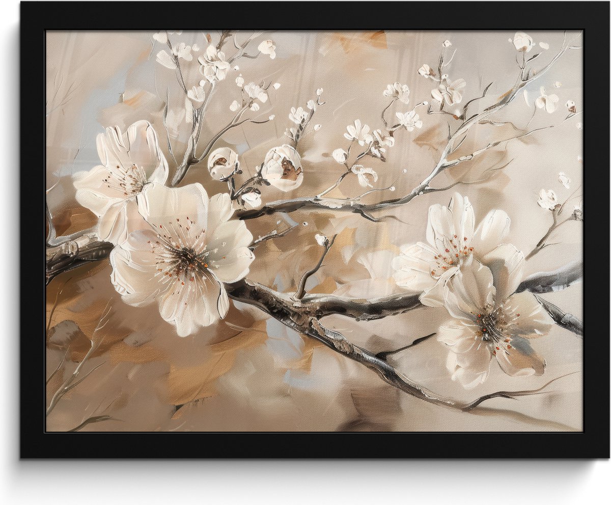 FrameYourWall Poster in lijst - Fotolijst 40x30 cm - Posters - Bloemen - Natuur - Wit - Bloesem - Abstract - Posterlijst zwart - Decoratie - Wanddecoratie woonkamer - Muurdecoratie slaapkamer