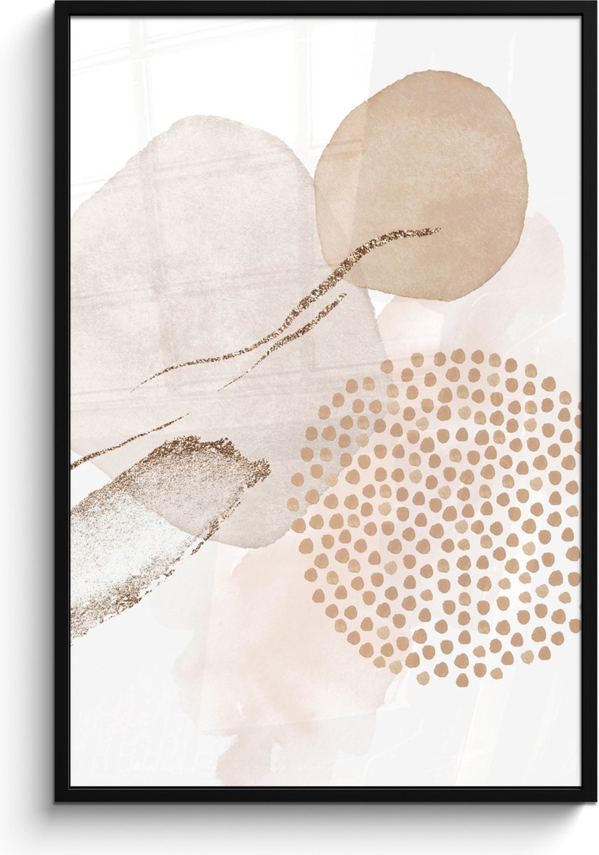 FrameYourWall Poster in lijst - Fotolijst 80x120 cm - Posters - Watercolor - Beige - Pastel - Modern - Abstract - Posterlijst zwart - Wanddecoratie badkamer - Muurdecoratie WC - Decoratieve accessoires - Toilet muur decoratie Beige - Abstract