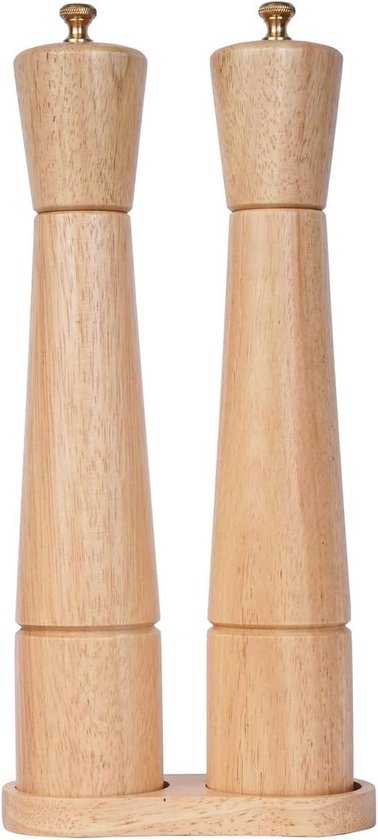 Houten Zout- en Pepermolen Set met sokkel, massief hout, zout- en