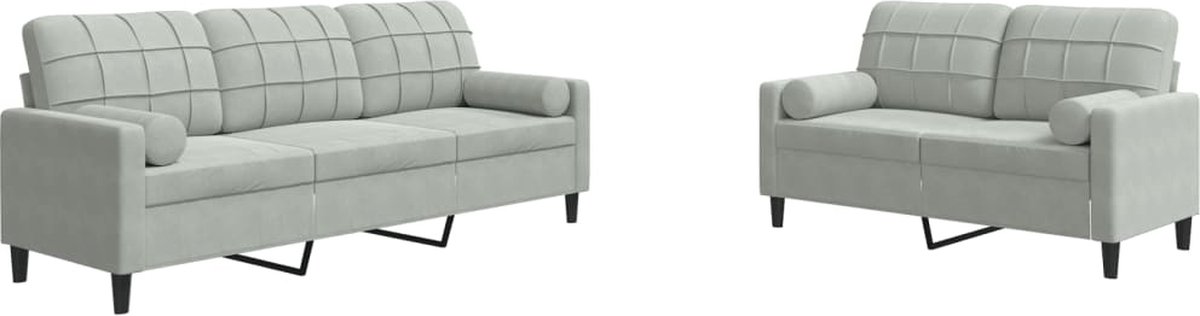 vidaXL - 2-delige - Loungeset - met - kussens - en - bolsters - fluweel - lichtgrijs