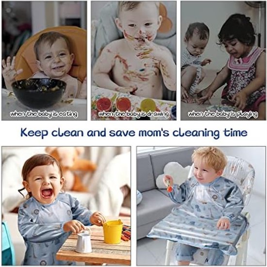 Ti TIN | 4-pack waterdichte babyslabbetjes met rubberen sluiting 90% katoen 10% polyester met vinylvoering | 4-pack slabbetjes voor baby's vanaf 1 jaar, 4 Intensief, 18-24 Maanden