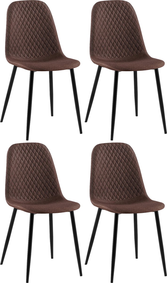 CLP Giverny Set van 4 eetkamerstoelen - zonder armleuning - bruin Stof