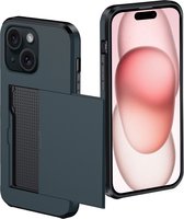 Coque adaptée pour iPhone 15 Plus, étui rigide avec porte-cartes, résistant aux chocs, avec porte-cartes – Bleu foncé