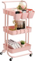Bol.com 3-laags rolwagen met afsluitbare wielen hangende kopjes en haken opbergplanken voor keuken badkamer kantoor bibliotheek ... aanbieding