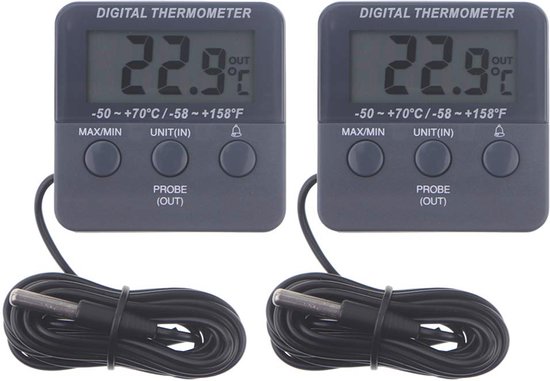 Draadloze Digitale Hoorbare Alarmkoelkastthermometer met 2 STUKS Sensor Min/Maximale Weergave voor Thuiskeukenvriezer