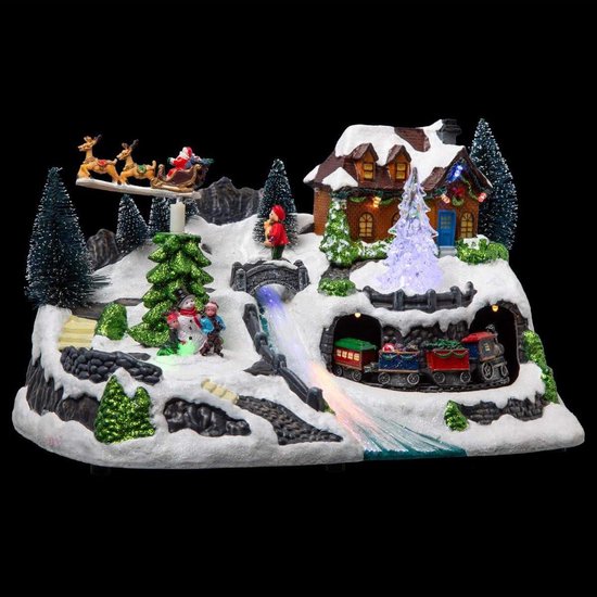 Kerstversiering - Verlicht Kerstdorp met trein - Kerstmotief