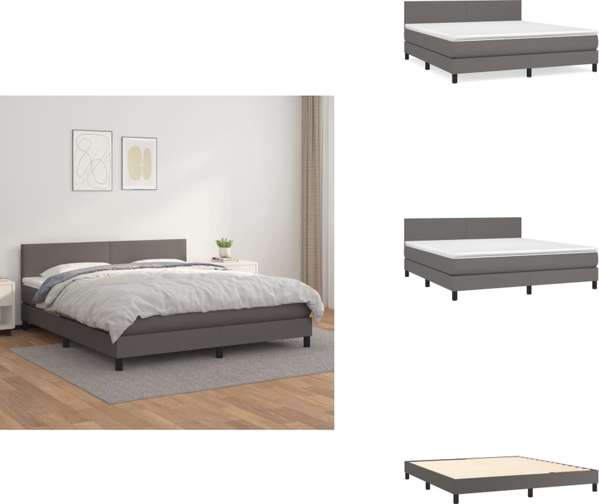 vidaXL Boxspring - Boxsprings - Bed - Slaapmeubel - Boxspring met matras kunstleer grijs 160x200 cm